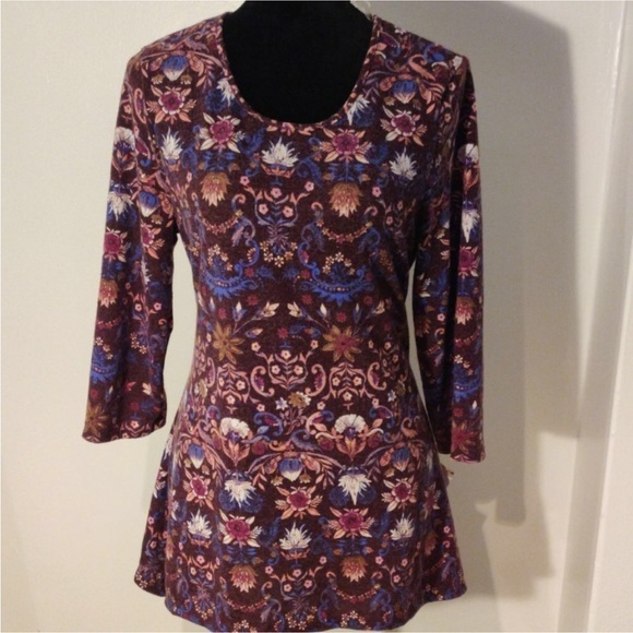 Laura Scott, Purple Floral Long Sleeve Blouse, Size Large - Picture 1 of 5
